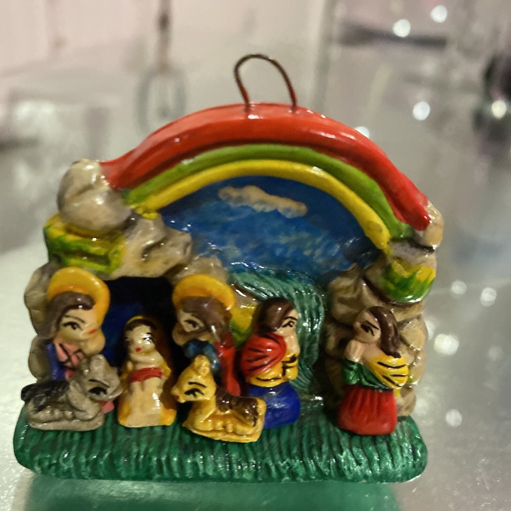 Nativity Scene Clay Ornament /Figurine Christmas Baby Jesus HandCrafted PreOwned